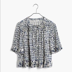 Madewell Sun Pleat Lace Up Top in Painted Feathers